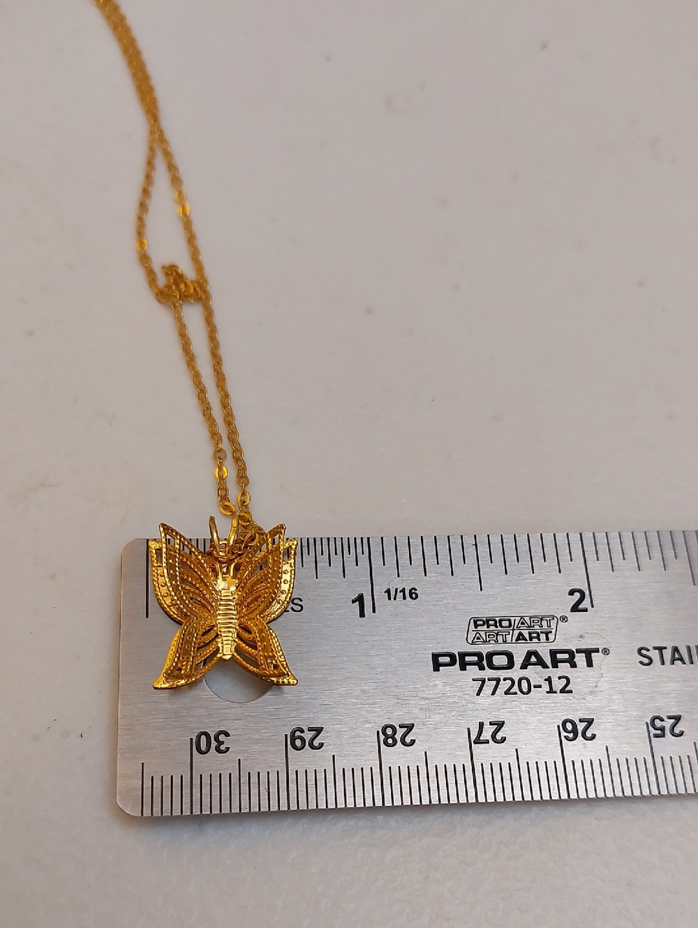 Dainty 3D Filigree Butterfly Pendant High Gloss Gold Tone Necklace - Picture 9 of 9